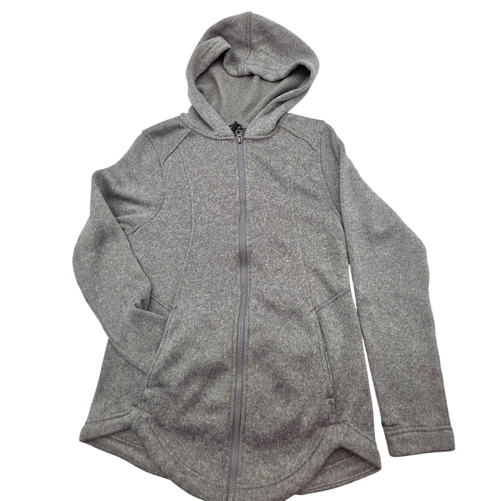 Eddie Bauer Full Zip Hoodie WMN M Gray Heathered Fleece Lined Sweater Athleisure